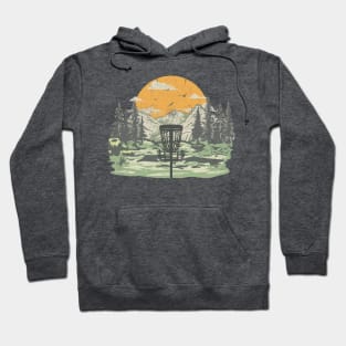 DISC GOLF Mountain | Disc Golf Basket against Mountain Outdoor Background Hoodie